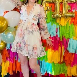 Season of Sweetness Ivory Floral Print Long Sleeve Mini Dress